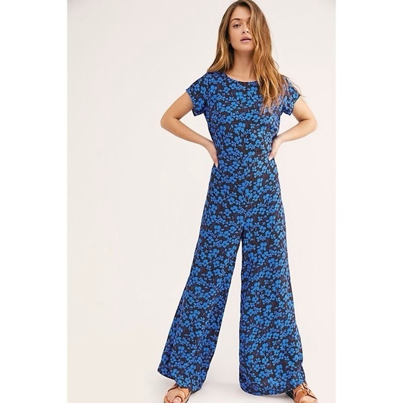 Free People Pants - FREE PEOPLE Blue Floral Hailee Jumpsuit